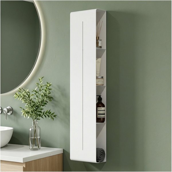 Mai & Mai Duschregal Duschablage schmal mit 4 Ablagen in Weiß hoher Ebenenabstand Reglo-16, 15 cm lange Ablauföffnungen für schnellen Wasserabfluss