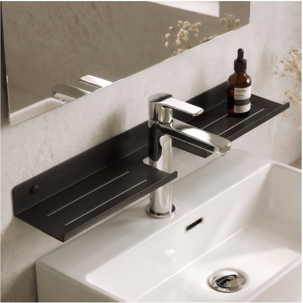 Mai & Mai Duschregal Waschbeckenregal über Wasserhahn Bohren oder Kleben 60cm Reglo-17, Direkt am Wasserhahn montierbar, Wasserabfluss-Design