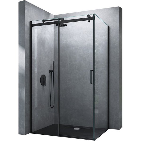 Mai & Mai Eckdusche Duschkabine Schwarz mit Softclose-Schiebetür 8 mm Nano-ESG-Glas Rav19k, BxT: 100x70 cm, Eckmontage, Hebe- und Senkmechanismus, Aluminiumrahm
