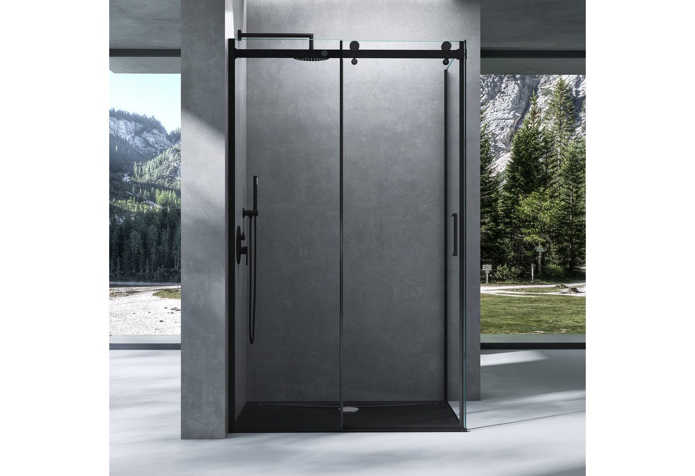 Mai & Mai Eckdusche Duschkabine Schwarz mit Softclose-Schiebetür 8 mm Nano-ESG-Glas Rav19k, BxT: 100x70 cm, Eckmontage, Hebe- und Senkmechanismus, Aluminiumrahm – Bild 4 von 5