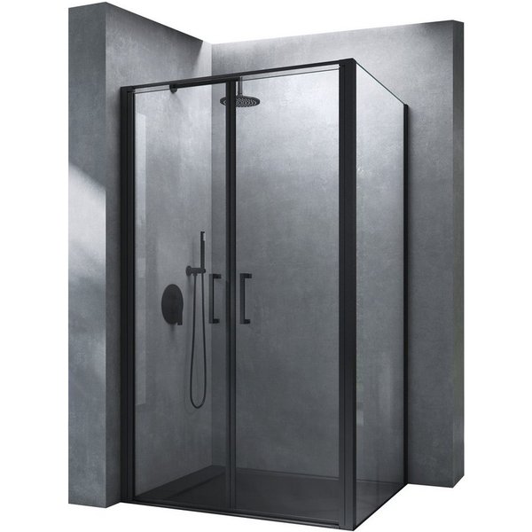 Mai & Mai Eckdusche Eckduschkabine Duschabtrennung Drehtür Schwarz 8 mm ESG Nano R66, BxT: 90x80 cm, Hebe-Senk-Mechanismus,15 mm Wandausgleich,Magnetdichtung