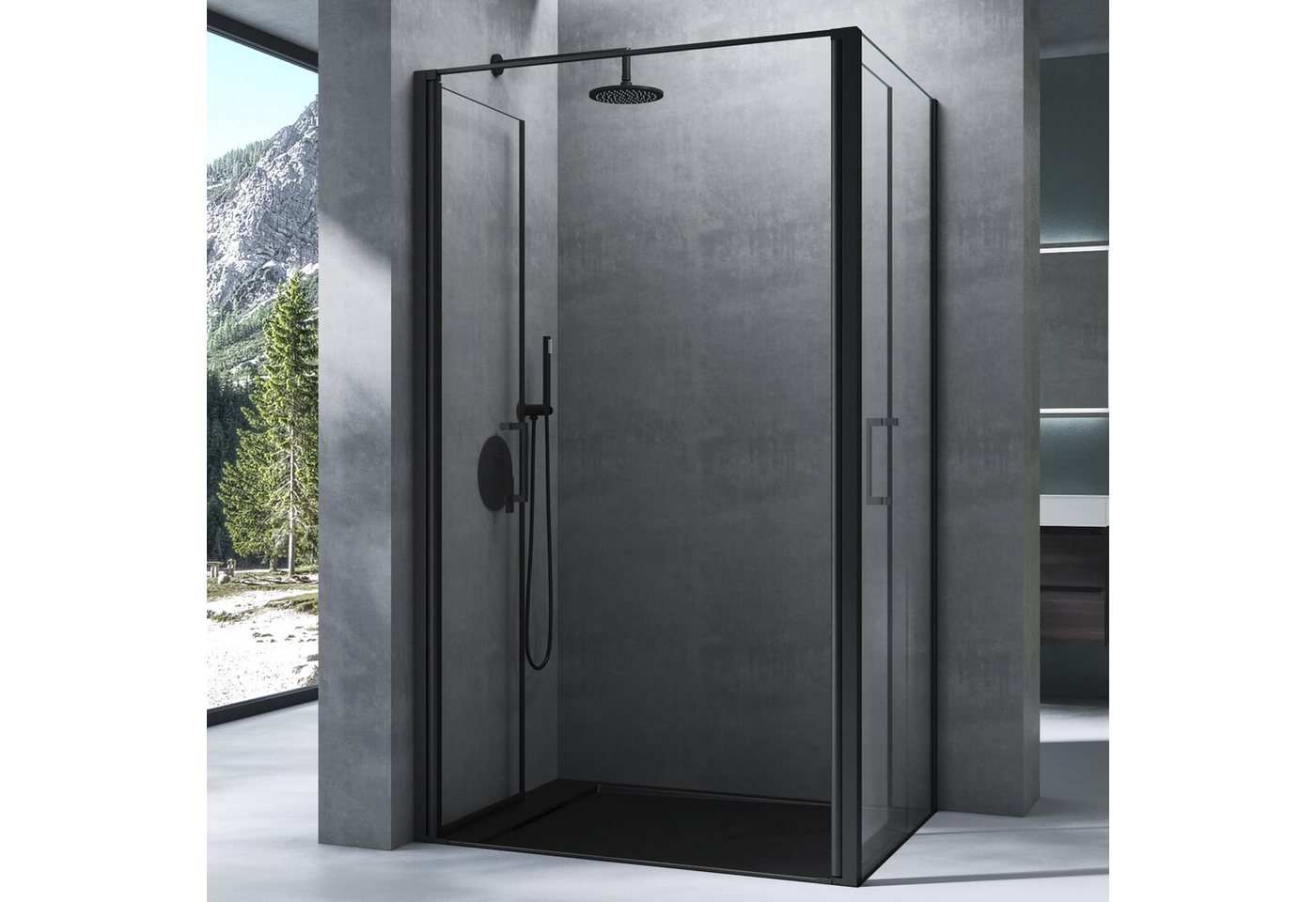 Mai & Mai Eckdusche Eckduschkabine Duschabtrennung Drehtür Schwarz 8 mm ESG Nano R66, BxT: 90x80 cm, Hebe-Senk-Mechanismus,15 mm Wandausgleich,Magnetdichtung – Bild 3 von 5