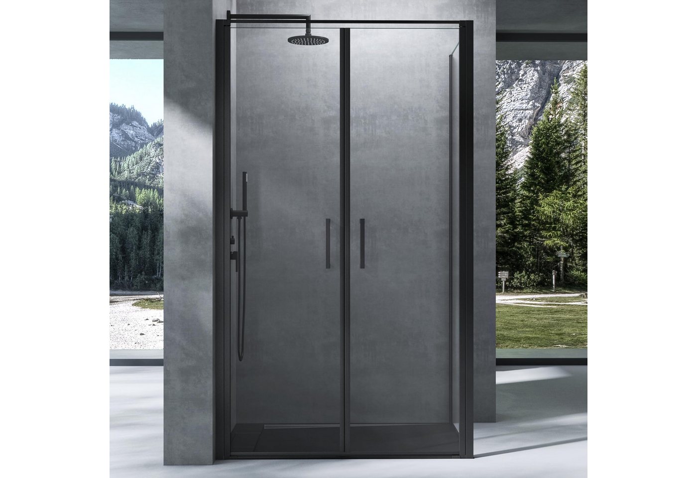 Mai & Mai Eckdusche Eckduschkabine Duschabtrennung Drehtür Schwarz 8 mm ESG Nano R66, BxT: 90x80 cm, Hebe-Senk-Mechanismus,15 mm Wandausgleich,Magnetdichtung – Bild 5 von 5