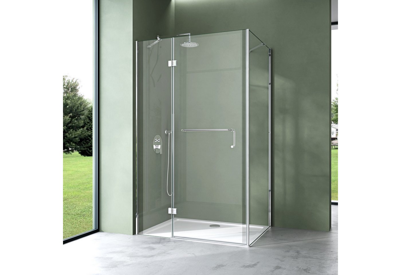 Mai & Mai Eckdusche Eckduschkabine rahmenlos mit Drehtür ESG-Glas Nano-Beschichtung Rav04, BxT: 90x70 cm, Einscheibensicherheitsglas, 6mm ESG-Sicherheitsglas,Ma – Bild 2 von 5