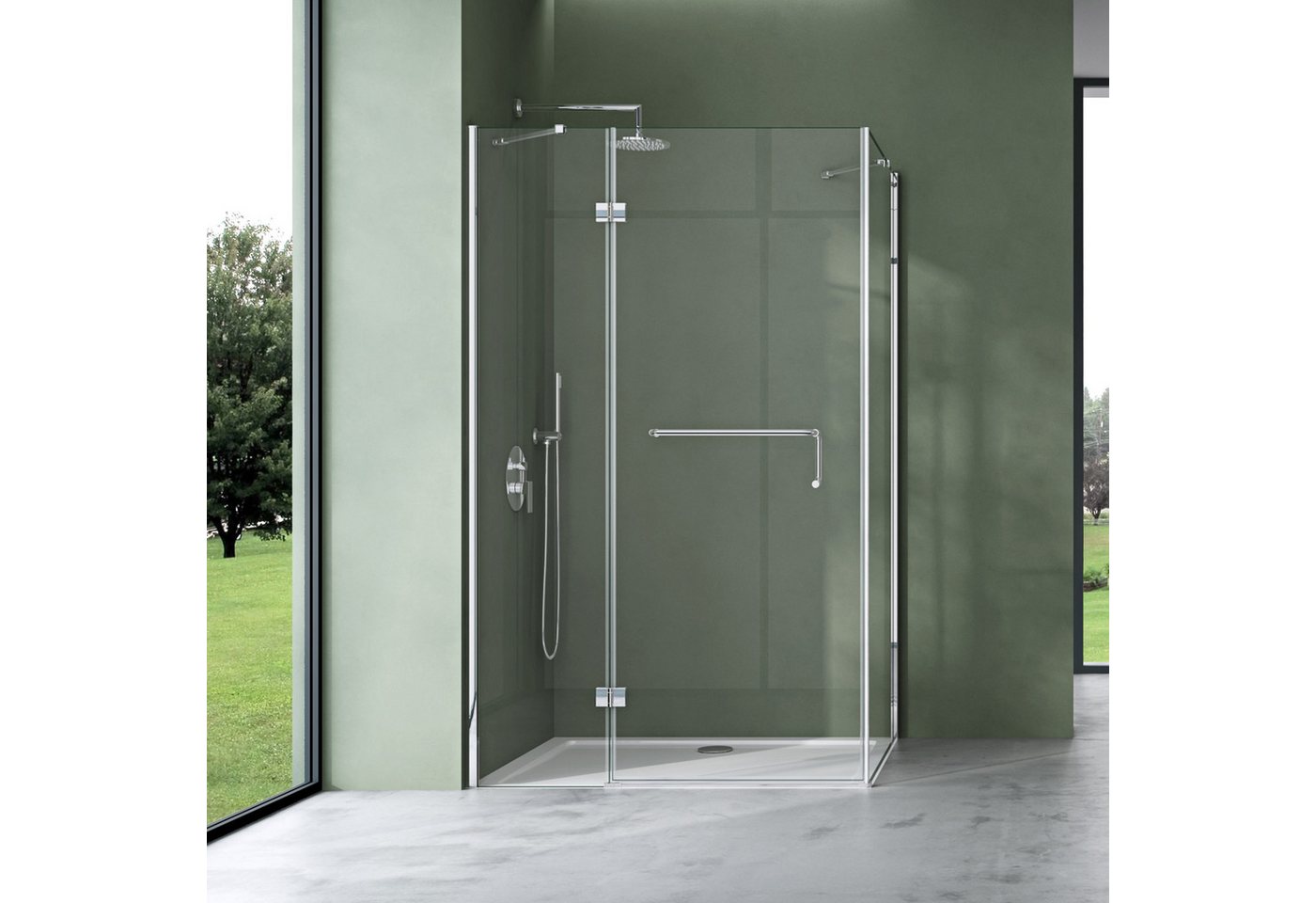 Mai & Mai Eckdusche Eckduschkabine rahmenlos mit Drehtür ESG-Glas Nano-Beschichtung Rav04, BxT: 90x70 cm, Einscheibensicherheitsglas, 6mm ESG-Sicherheitsglas,Ma – Bild 3 von 5
