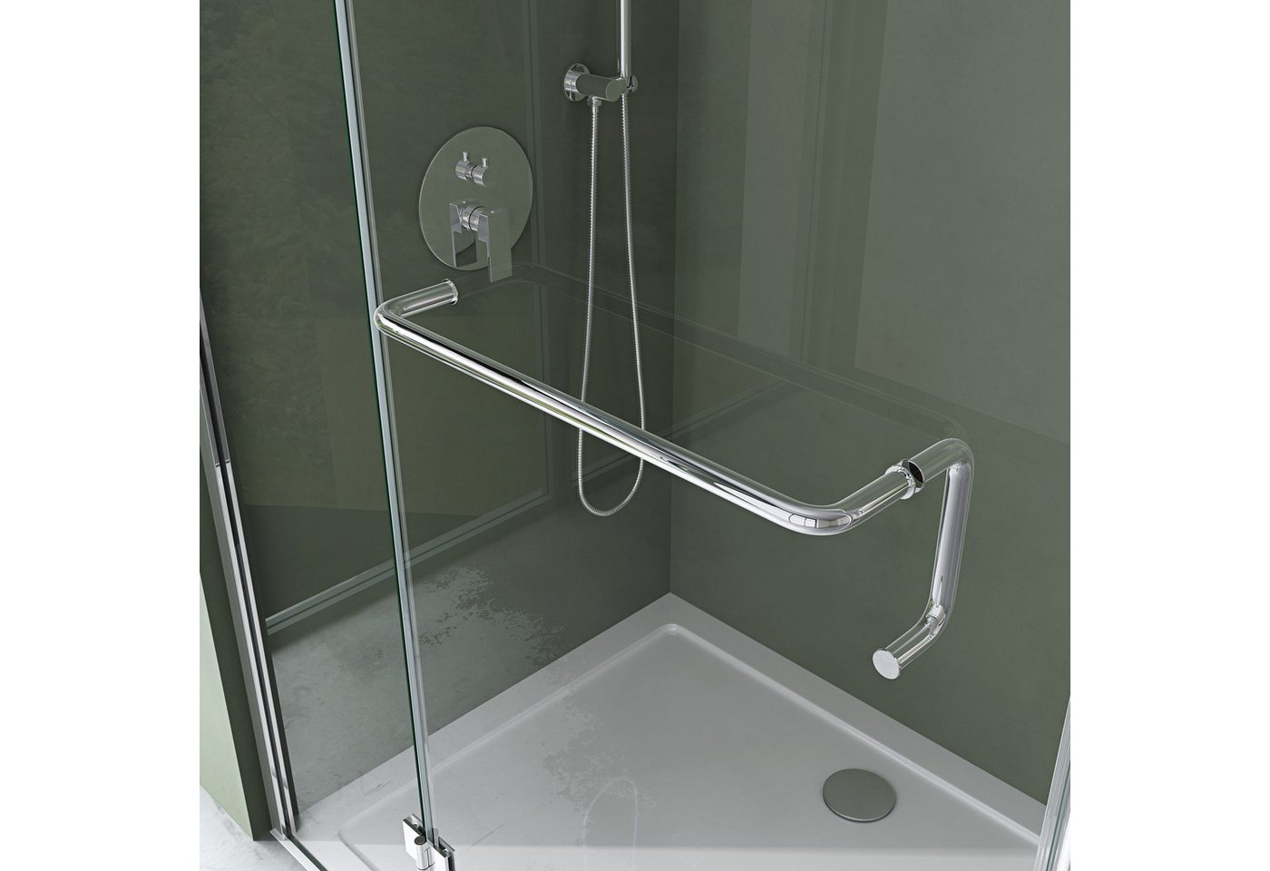 Mai & Mai Eckdusche Eckduschkabine rahmenlos mit Drehtür ESG-Glas Nano-Beschichtung Rav04, BxT: 90x70 cm, Einscheibensicherheitsglas, 6mm ESG-Sicherheitsglas,Ma – Bild 4 von 5