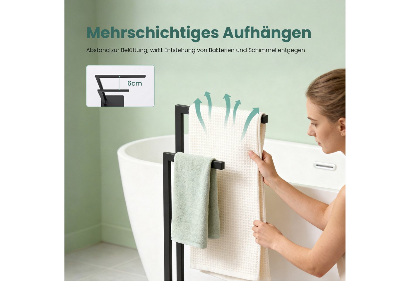 Mai & Mai Handtuchhalter Handtuchständer freistehend mit 2 Stangen aus Edelstahl Tavrin-02, Unterschiedliche Höhen der Stangen, – Bild 3 von 5