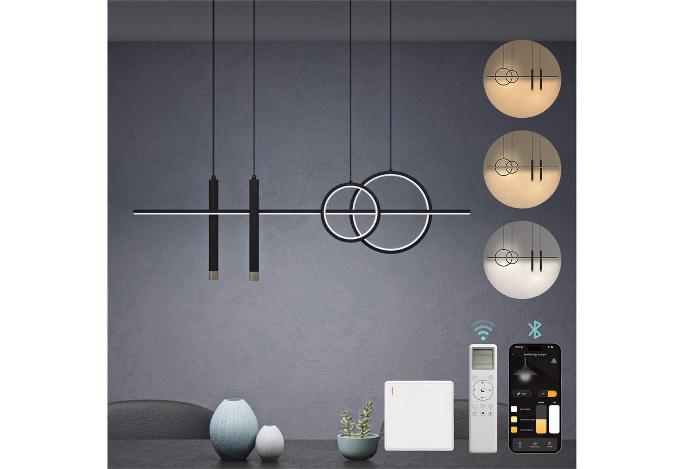Mai & Mai LED Pendelleuchte LED-Hängelampe Linear design Hängeleuchte 100cm 30W Luvina-09, LED-Pendelleuchte, Drei Steuerungsarten – Bild 2 von 5