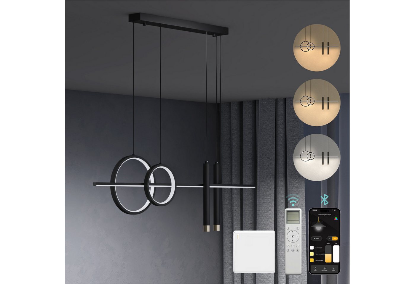 Mai & Mai LED Pendelleuchte LED-Hängelampe Linear design Hängeleuchte 100cm 30W Luvina-09, LED-Pendelleuchte, Drei Steuerungsarten – Bild 3 von 5