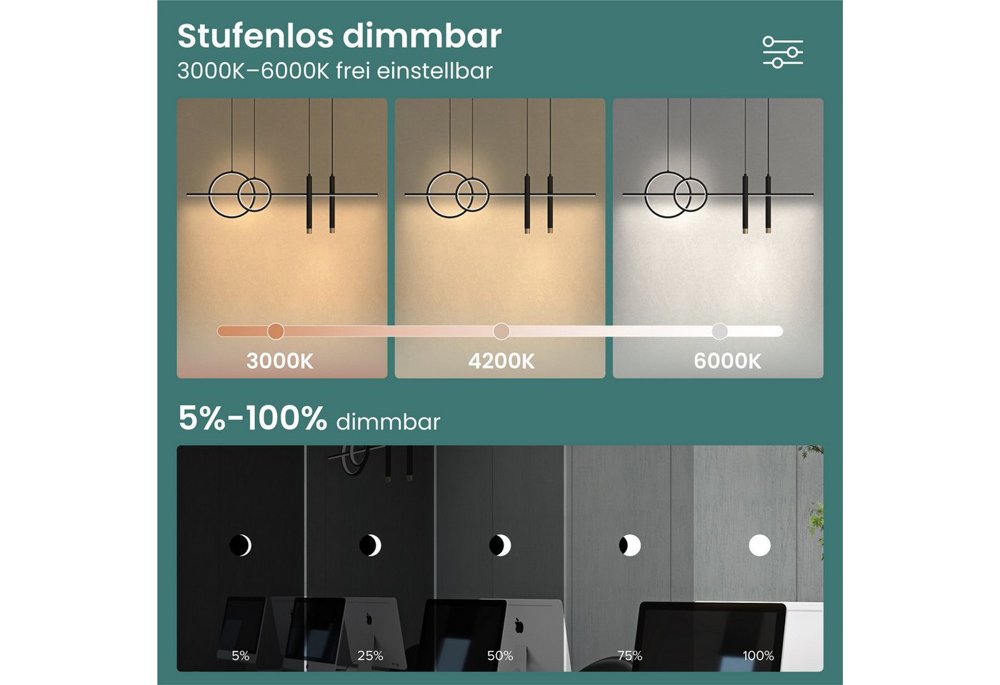 Mai & Mai LED Pendelleuchte LED-Hängelampe Linear design Hängeleuchte 100cm 30W Luvina-09, LED-Pendelleuchte, Drei Steuerungsarten – Bild 4 von 5