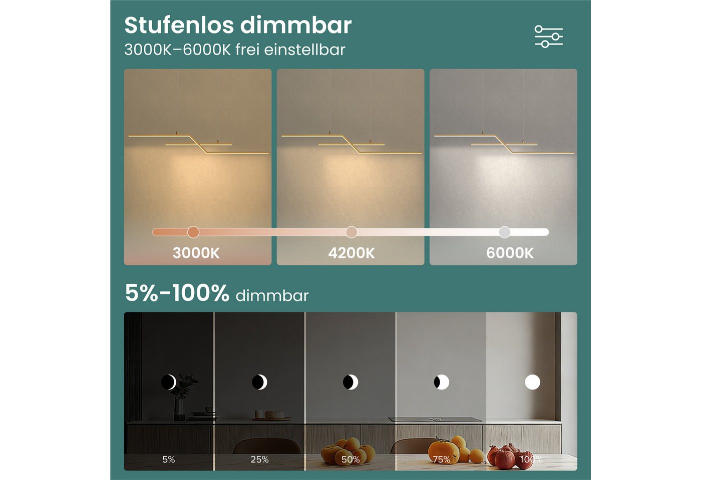 Mai & Mai LED Pendelleuchte LED Hängelampe Linear design Verstellbares Hängeleuchte Luvina10 – Bild 4 von 5