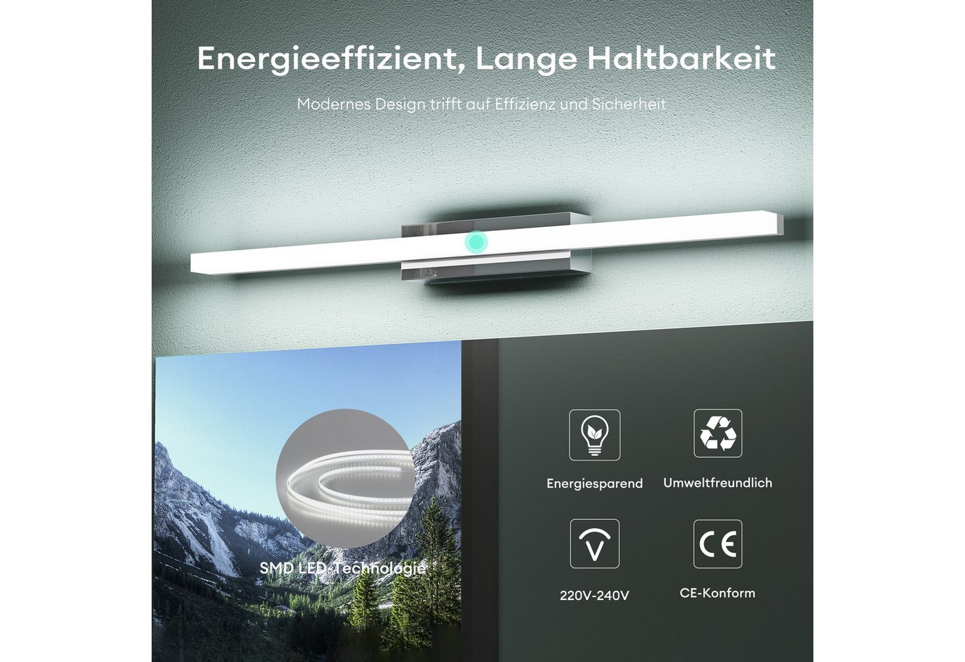 Mai & Mai LED Spiegelleuchte Spiegellamp Badleuchte Wandleuchte 6000K Badlampe Spiegelstrahl – Bild 4 von 5