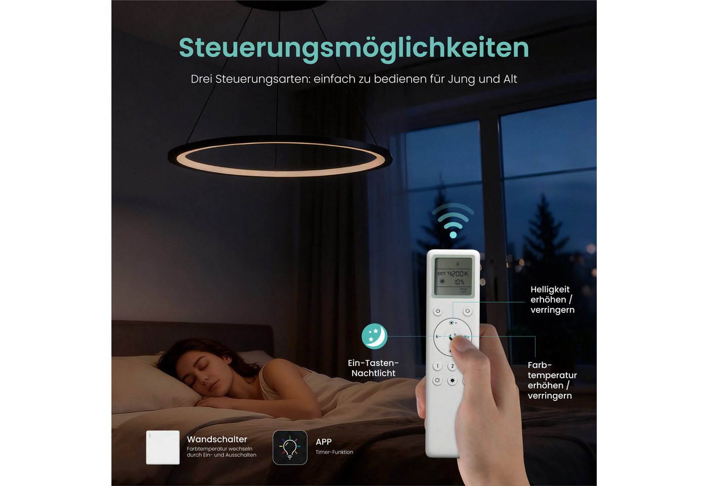 Mai & Mai Pendelleuchte Hängeleuchte pendellampe Farbtemperatur3000–6000K CRI≥95 Luvina01, LED-Pendelleuchte, mit hoher Farbwiedergabe, – Bild 3 von 5