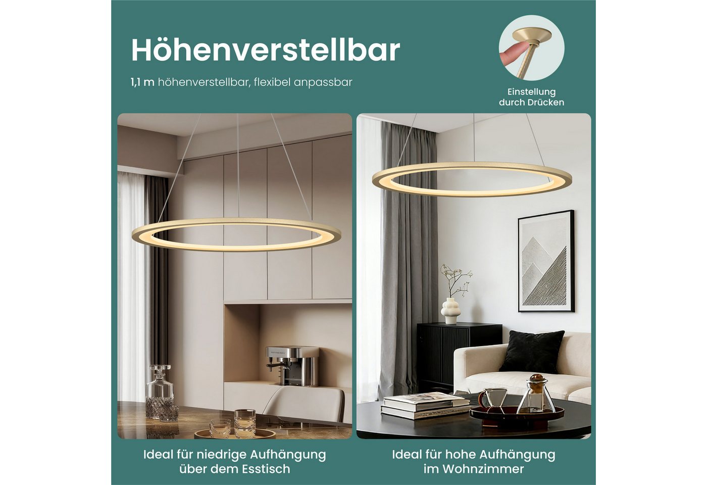 Mai & Mai Pendelleuchte Hängeleuchte pendellampe Farbtemperatur3000–6000K CRI≥95 Luvina01, LED-Pendelleuchte, mit hoher Farbwiedergabe, – Bild 4 von 5