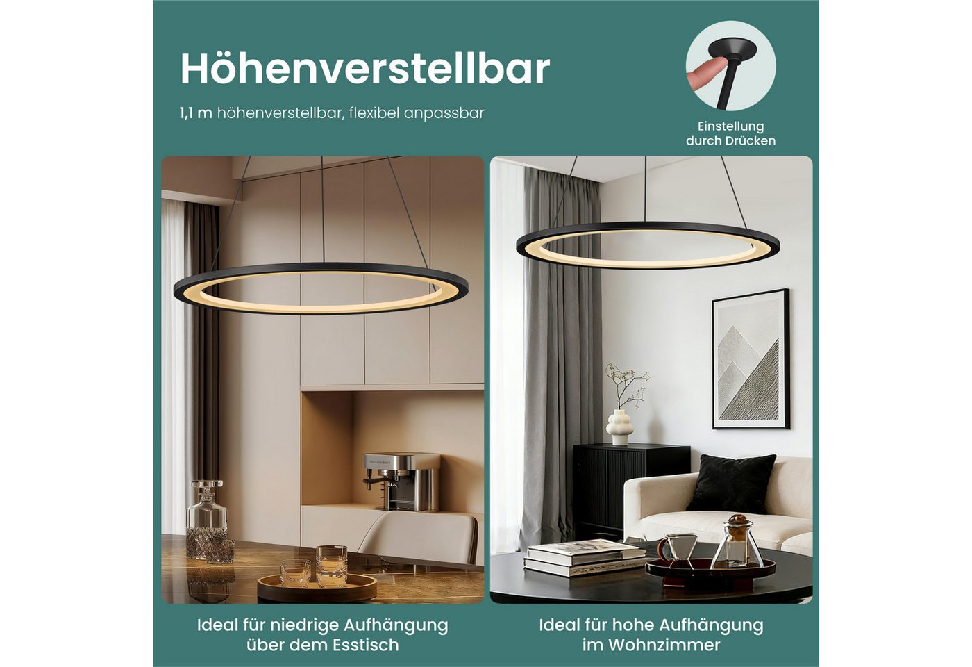 Mai & Mai Pendelleuchte Hängeleuchte pendellampe Farbtemperatur3000–6000K CRI≥95 Luvina01, LED-Pendelleuchte, mit hoher Farbwiedergabe, – Bild 4 von 5