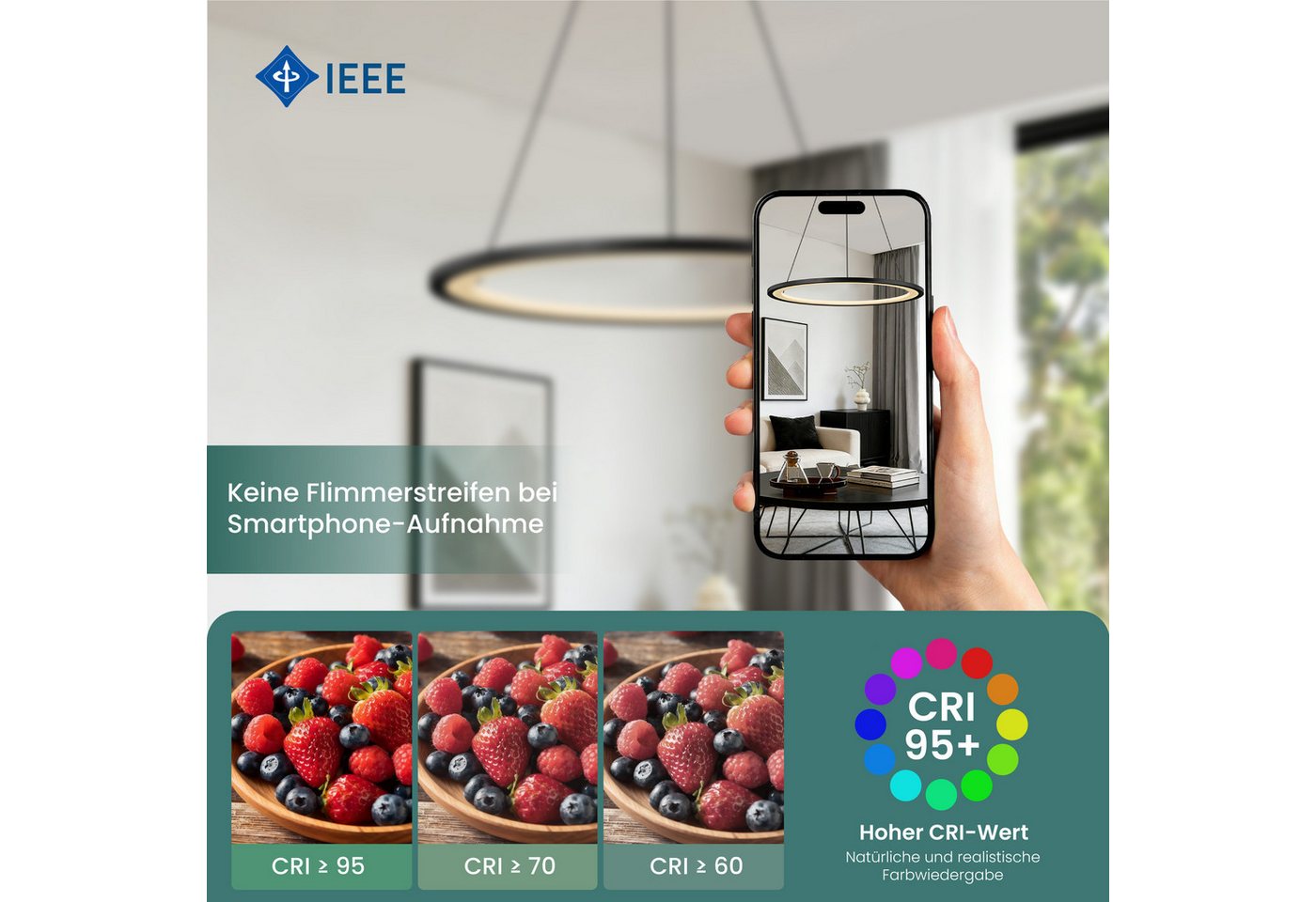 Mai & Mai Pendelleuchte Hängeleuchte pendellampe Farbtemperatur3000–6000K CRI≥95 Luvina01, LED-Pendelleuchte, mit hoher Farbwiedergabe, – Bild 5 von 5