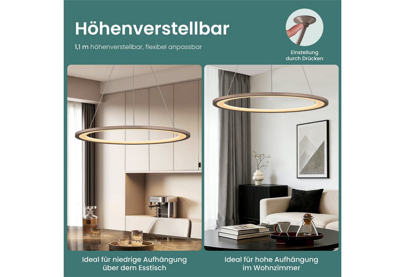 Mai & Mai Pendelleuchte Hängeleuchte pendellampe Farbtemperatur3000–6000K CRI≥95 Luvina01, LED-Pendelleuchte, mit hoher Farbwiedergabe, – Bild 4 von 5