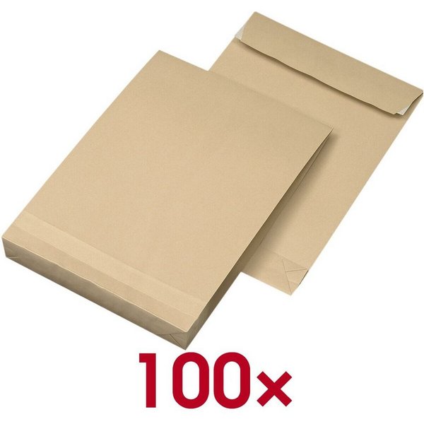 MAILMEDIA Versandtasche, DIN B4, ohne Fenster, Seitenfalte/Steh-/Klotzboden, Haftklebung