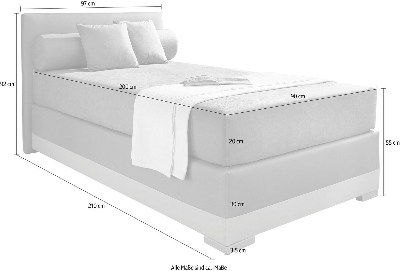 Maintal Boxspringbett Lago, in 3 verschiedenen Matratzenarten, H2 oder H3 – Bild 4 von 5
