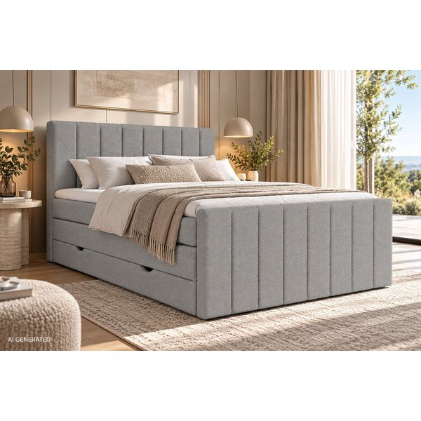 Maison de Rêve Boxspringbett Ruby mit Bettkasten (Komplettbett mit Matratzen, Kopfteil und Topper), Boxspringbett mit Matratzen H4, Doppelbett, inkl. Topper