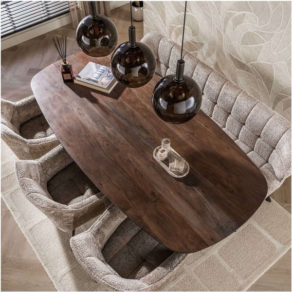 Maison ESTO Esstisch Esszimmertisch ELVAN dänisch oval Massivholz braun, in 3 Größe erhältlich: 150 cm, 180 cm und 215 cm