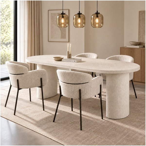 Maison ESTO Esstisch Esszimmertisch VALENTO 215 cm oval Creme Marmor-Komposit Steinoptik