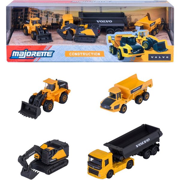 majORETTE Spielzeug-LKW Volvo Geschenkset - Baustellenfahrzeuge 4er, (Set, 4-tlg), exklusiv nur in diesem Set erhältlich: Kipplaster