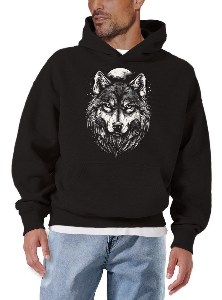 MAKAYA Kapuzenpullover mit Wolfsmotiv Wikinger Wolf Mond Viking Sweatshirt Mond Hoodie (Schwarz, S, M, L, XL, XXL, 3XL, 4XL) Baumwolle – Bild 2 von 4