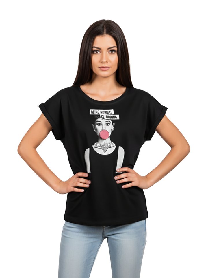 MAKAYA T-Shirt mit modischem Frontdruck Basic Sommer Top für Damen Casual Rundhals (Sprüche, Statement, Schwarz, Blau, Grau) große Größen – Bild 2 von 5