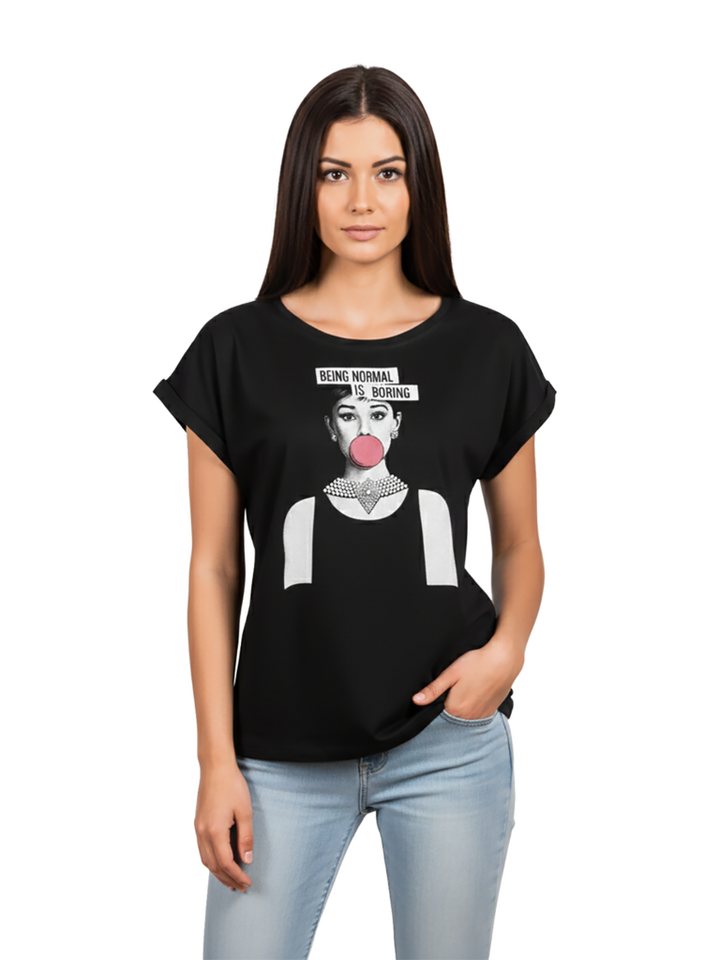 MAKAYA T-Shirt mit modischem Frontdruck Basic Sommer Top für Damen Casual Rundhals (Sprüche, Statement, Schwarz, Blau, Grau) große Größen – Bild 3 von 5