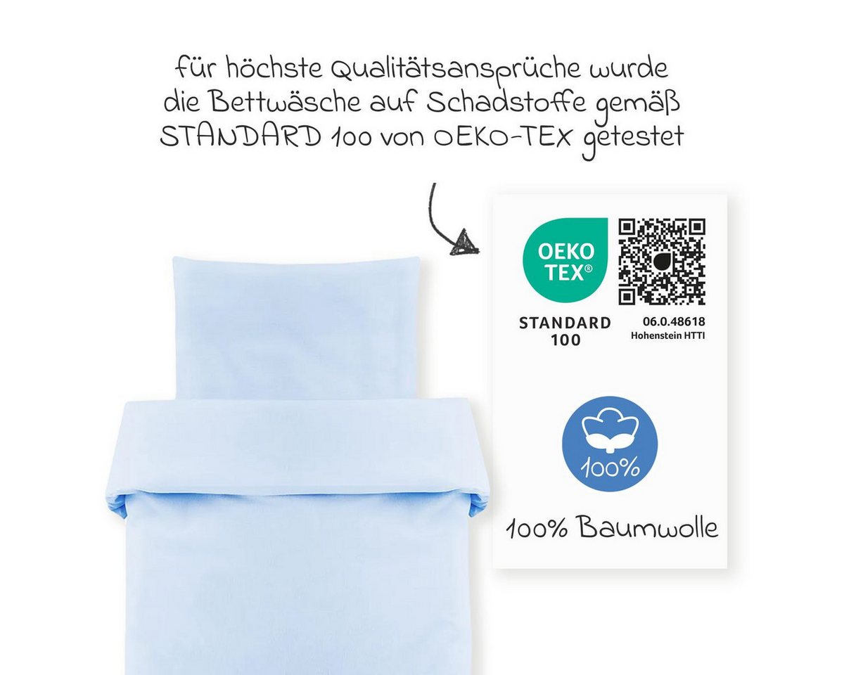 Makian Kinderbettwäsche Uni Hellblau, Baumwolle, Kinderbettwäsche 80x80 cm / 35x40 cm Deckenbezug, Kissenbezug – Bild 3 von 5