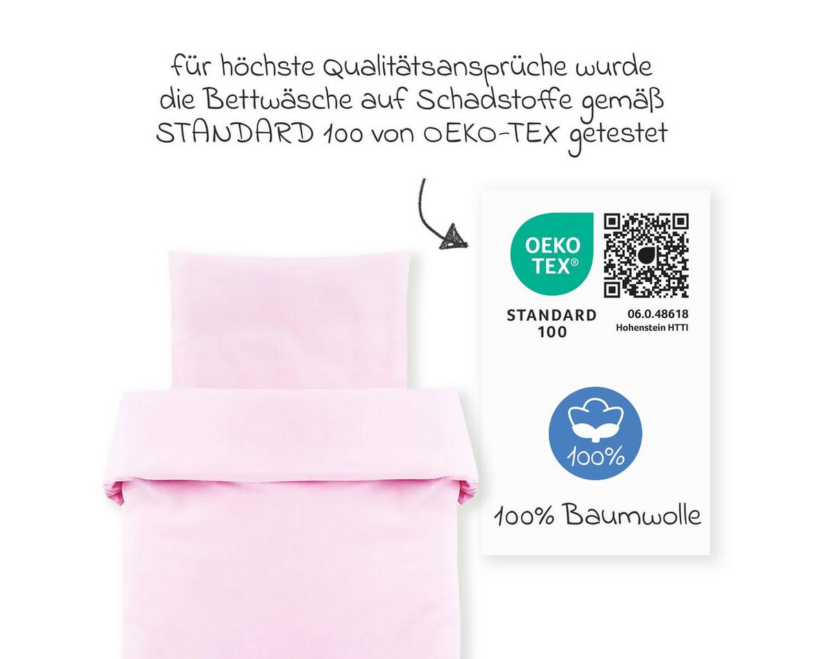 Makian Kinderbettwäsche Uni Rosa, Baumwolle, Kinderbettwäsche 80x80 cm / 35x40 cm Deckenbezug, Kissenbezug – Bild 3 von 5