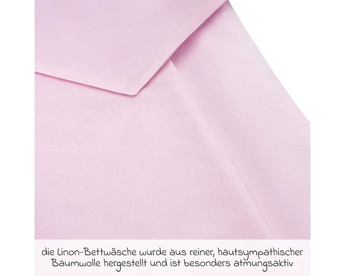 Makian Kinderbettwäsche Uni Rosa, Baumwolle, Kinderbettwäsche 80x80 cm / 35x40 cm Deckenbezug, Kissenbezug – Bild 4 von 5