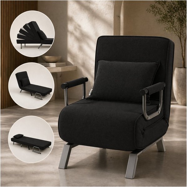 Makika Relaxliege Schlafsessel Schlafsofa Ted klappbar in Schwarz