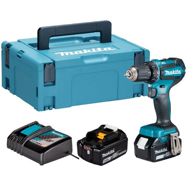 Makita Akku-Bohrschrauber DDF485RFJ, inkl. 2 Akkus 18V/3Ah, Ladegerät und Koffer