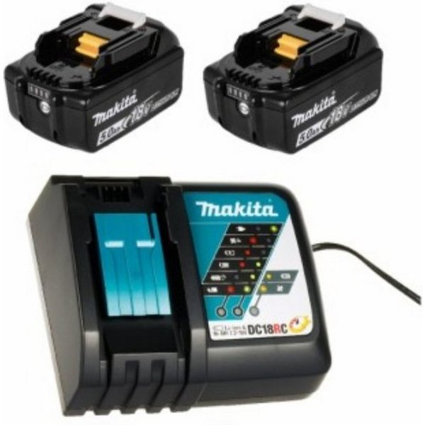 Makita Power Source-Kit BL1850B Akku Starter-Set Werkzeug-Akku-Ladetechnik (2 Akkus 5 Ah, 18 V, inkl. Schnellladegerät)
