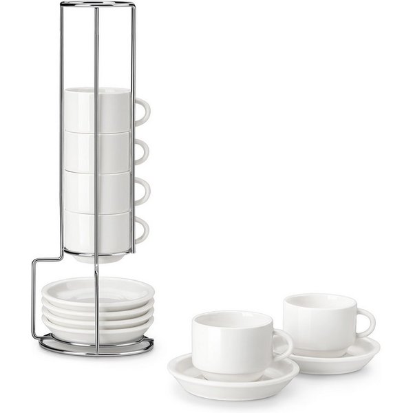 MALACASA Kaffeeservice Porzellan Espressotasse, Metallständer, Weiß/Schwarz/Marmor (6-tlg), 6 Personen, Porzellan