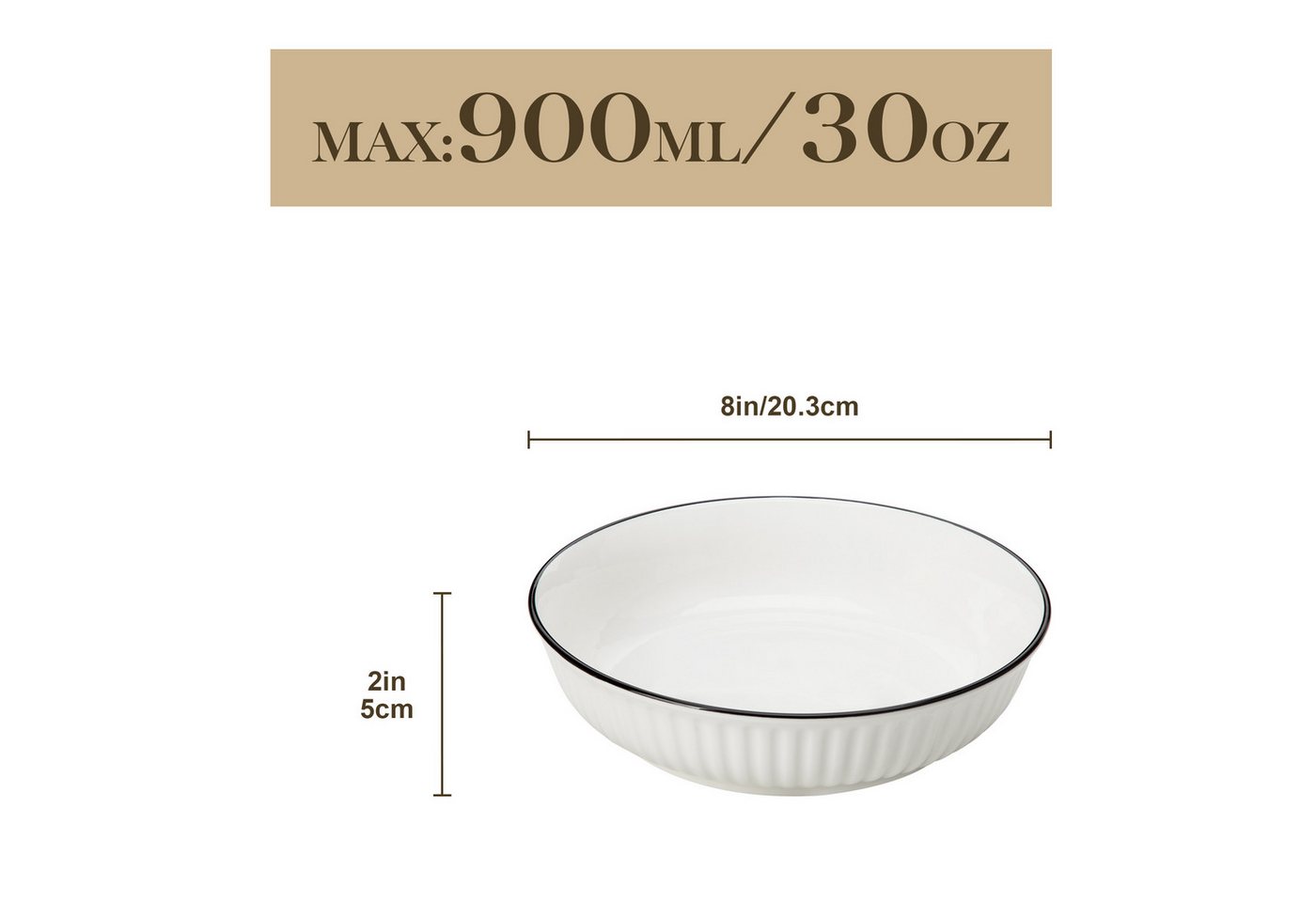 MALACASA Pastateller 4-tlg. Pastateller, Porzellan Suppenteller für 4 Personen, (4 St) – Bild 2 von 5