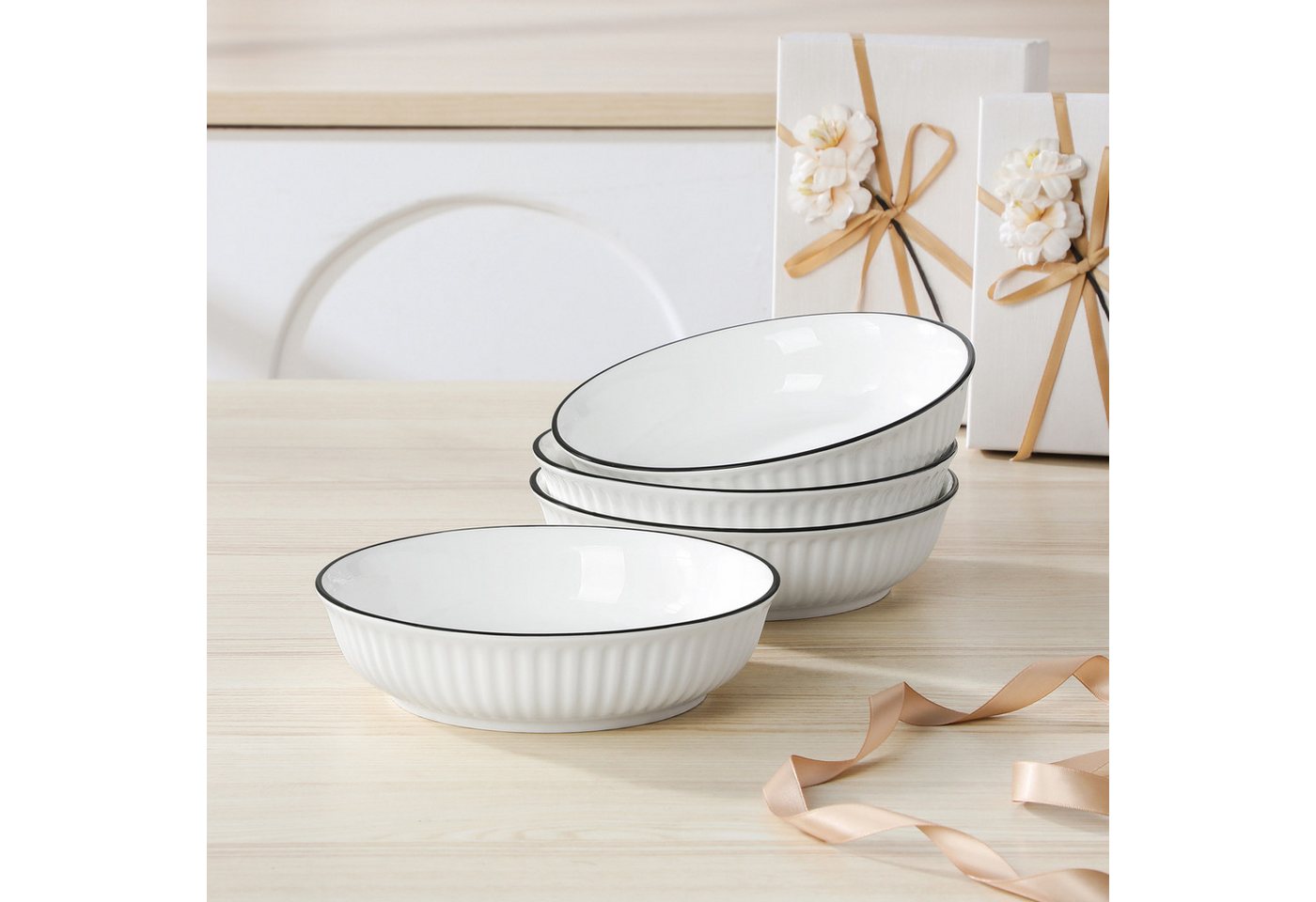 MALACASA Pastateller 4-tlg. Pastateller, Porzellan Suppenteller für 4 Personen, (4 St) – Bild 4 von 5