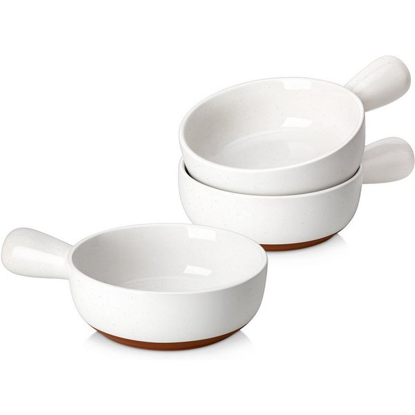 MALACASA Suppenschale Steingut Eintopfschale mit Griff, Sesamglasur, Steingut, (Set, 3-tlg)
