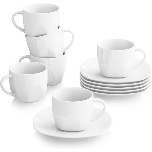 MALACASA Tasse 6tlg Kaffeeservice, ELISA Porzellan Tassen-Set, Grauweiß, 6-tlg., Porzellan