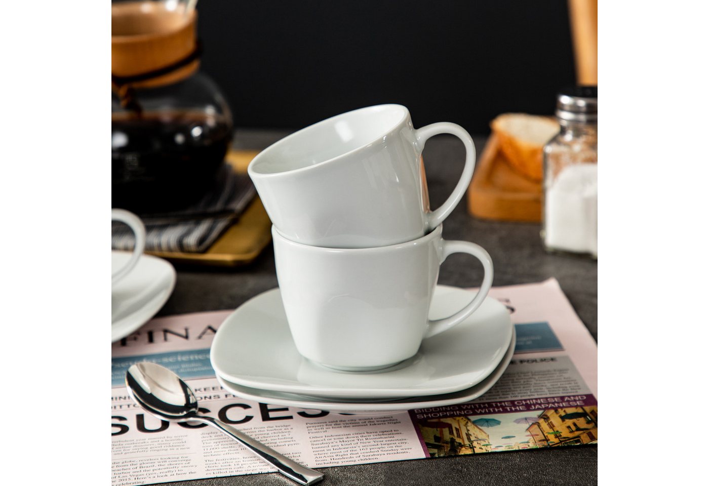 MALACASA Tasse 6tlg Kaffeeservice, ELISA Porzellan Tassen-Set, Grauweiß, 6-tlg., Porzellan – Bild 2 von 5