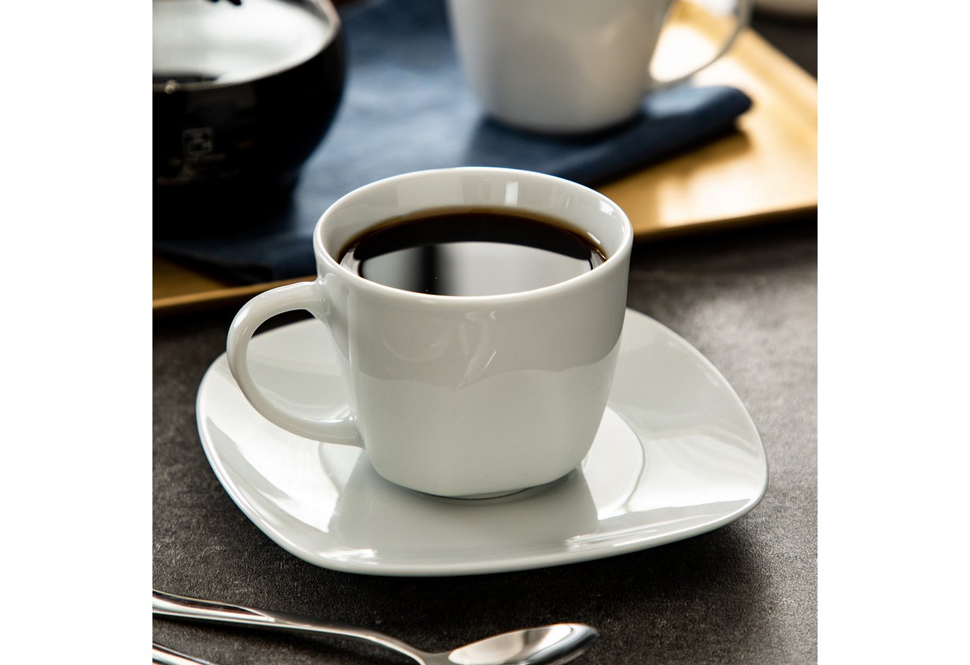 MALACASA Tasse 6tlg Kaffeeservice, ELISA Porzellan Tassen-Set, Grauweiß, 6-tlg., Porzellan – Bild 3 von 5