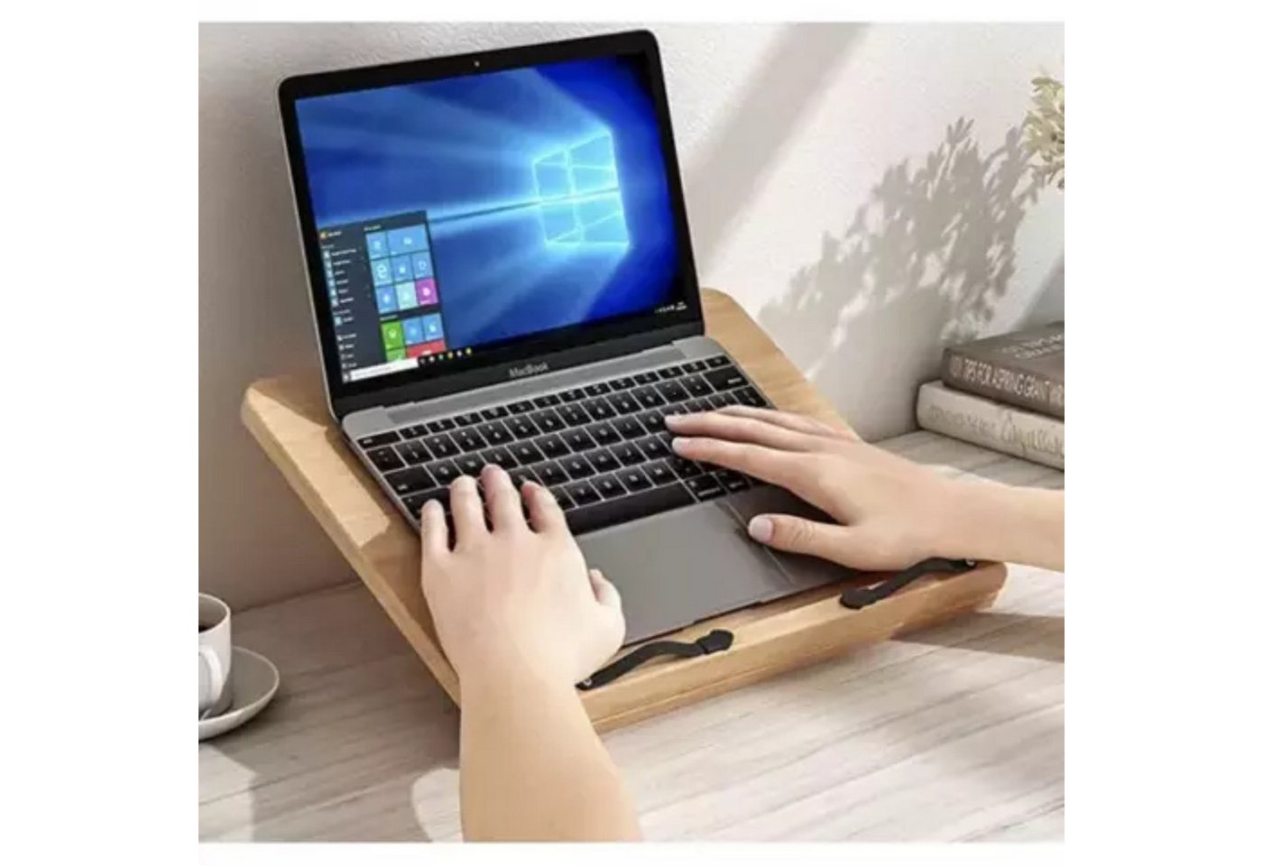 MALATEC Buchstütze Tablet-Laptop-Ständer: Flexibel verstellbarer Halter Buchständer (Bambus Buchständer-Set, 1x Bambus Buchständer), Bambusständer für Bücher un – Bild 5 von 5