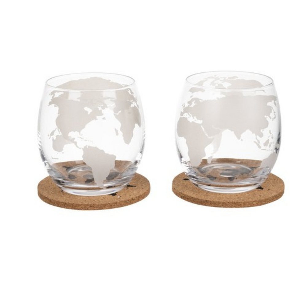 MALATEC Karaffe Globus Whiskyglas, (Whisky-Set, 17-tlg., Geschenkidee), kugelförmige Karaffe, 2 Gläser mit Muster, 2 Korkuntersetzer mit Karte – Bild 3 von 5