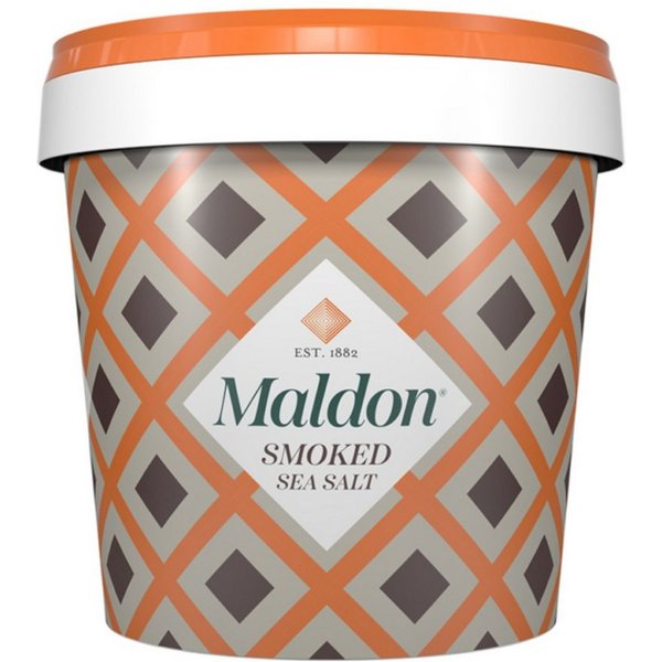 Maldon Gewürz Smoked Sea Salt Flakes im Eimer, 500g, Maldon Crystal Salt Co., 500 g, Zart-knusprigen geräucherte Meersalzflocken