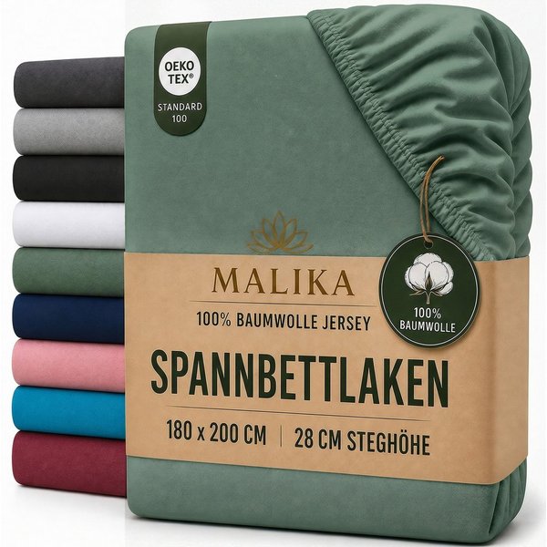 Malika Spannbettlaken aus 100% Baumwolle, 200, Jersey Baumwolle, Gummizug: Ja, (1 Stück)