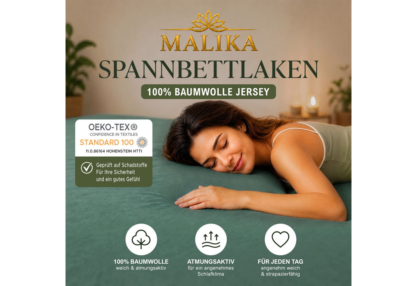 Malika Spannbettlaken aus 100% Baumwolle, 200, Jersey Baumwolle, Gummizug: Ja, (1 Stück) – Bild 3 von 5