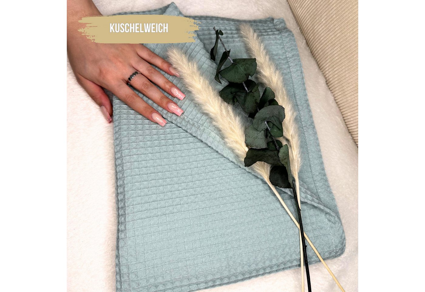 Babydecke Babydecke 75 x 100 cm, 100% Baumwolle Waffelpiqué weiche Kuscheldecke, Malino – Bild 2 von 5