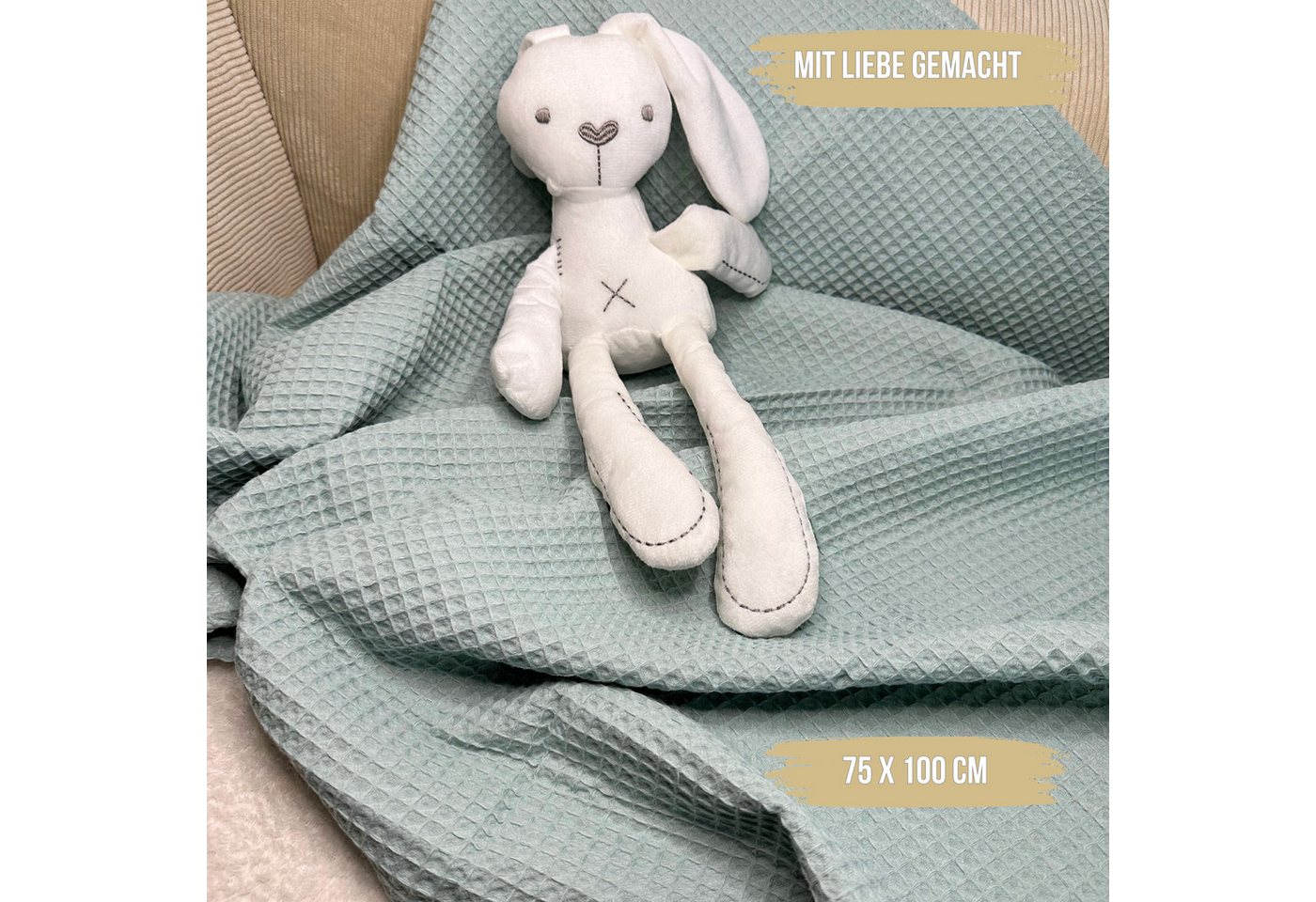 Babydecke Babydecke 75 x 100 cm, 100% Baumwolle Waffelpiqué weiche Kuscheldecke, Malino – Bild 3 von 5